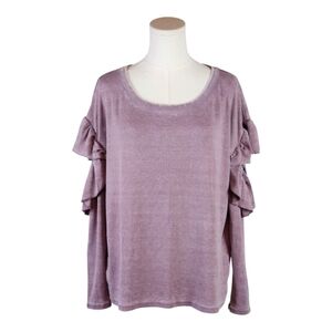 Chaser Rib Long Sleeve Vented Ruffle Dolman Top in Dusty Mauve Medium